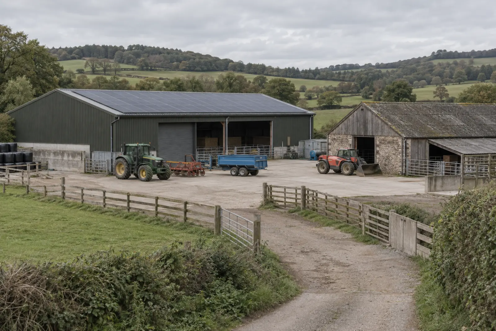 South East farmland with solar arrays on farm buildings